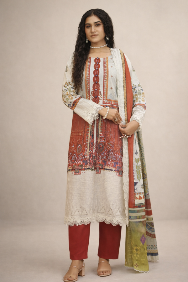 Exclusive Digital Printed Embroidered Lawn Shirt with Special Digital Printed Embroidered Lawn Voile Dupatta