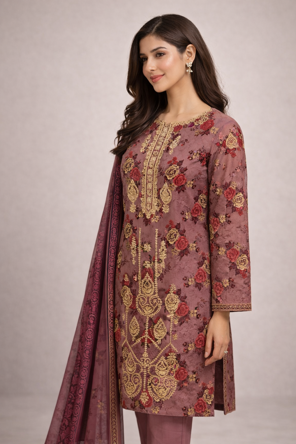 Sundas Chiffon Dupatta 3 Piece Lawn (Stitched) - Image 2