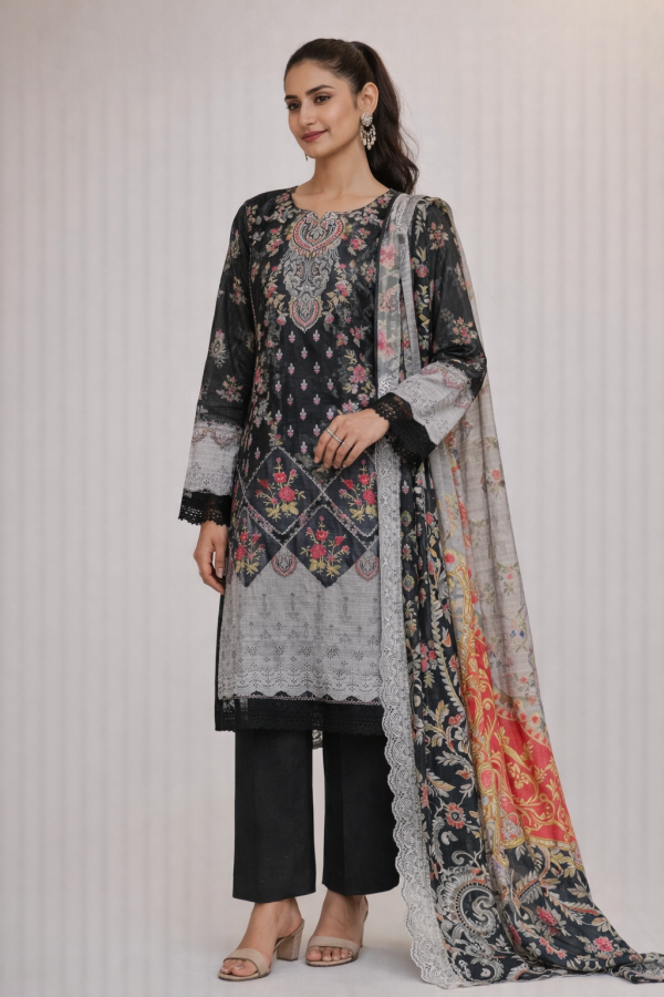 Exclusive Digital Printed Embroidered Lawn Shirt with Special Digital Printed Embroidered Lawn Voile Dupatta