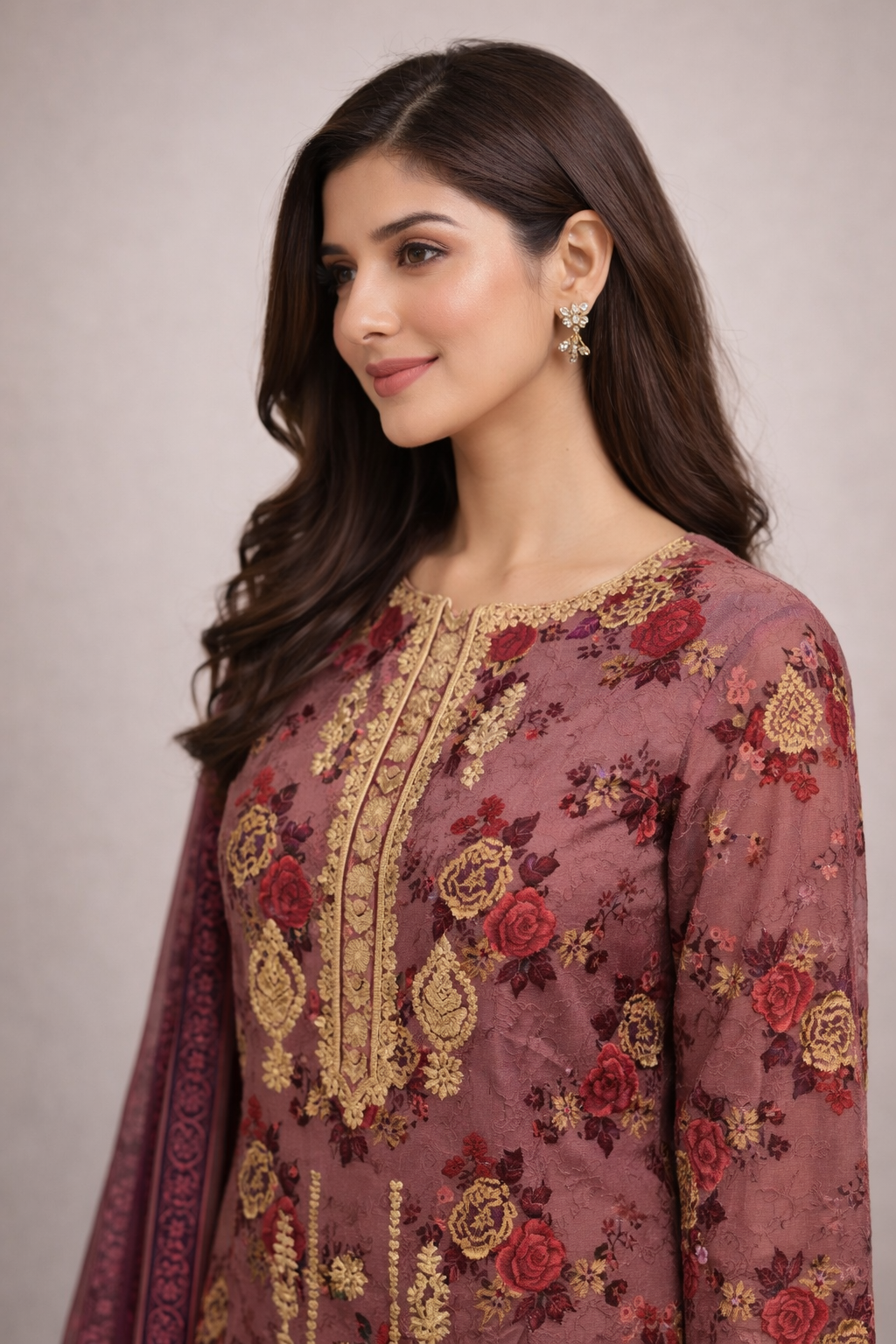 Sundas Chiffon Dupatta 3 Piece Lawn (Stitched) - Image 3