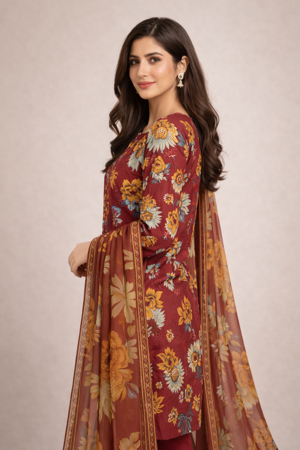 Sundas Chiffon Dupatta 3 Piece Lawn (Stitched) - Image 2