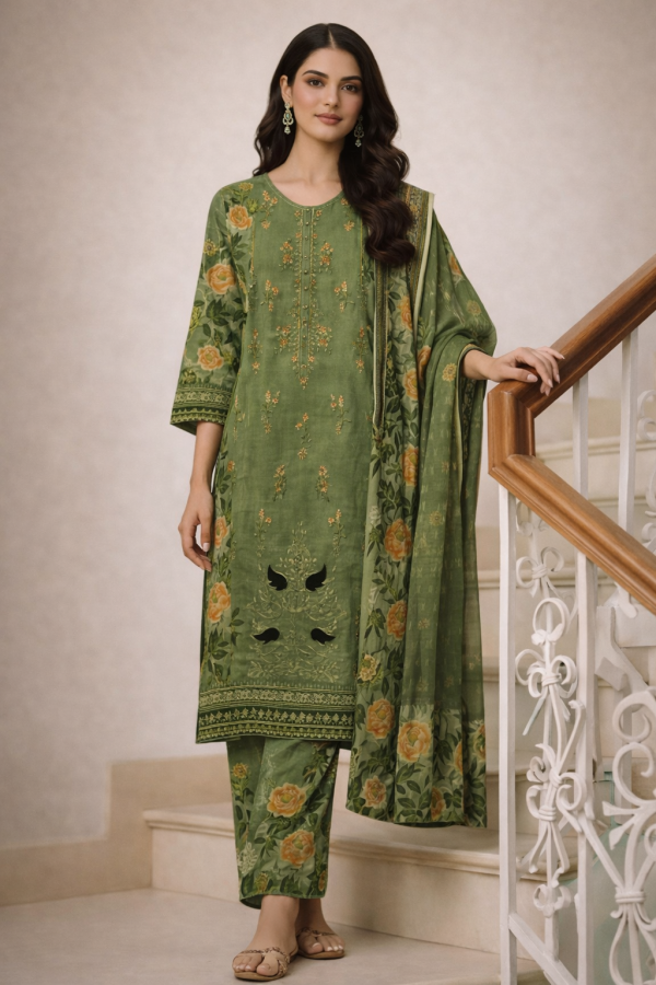 Sundus Lawn 3 Piece Suit (Stitched)