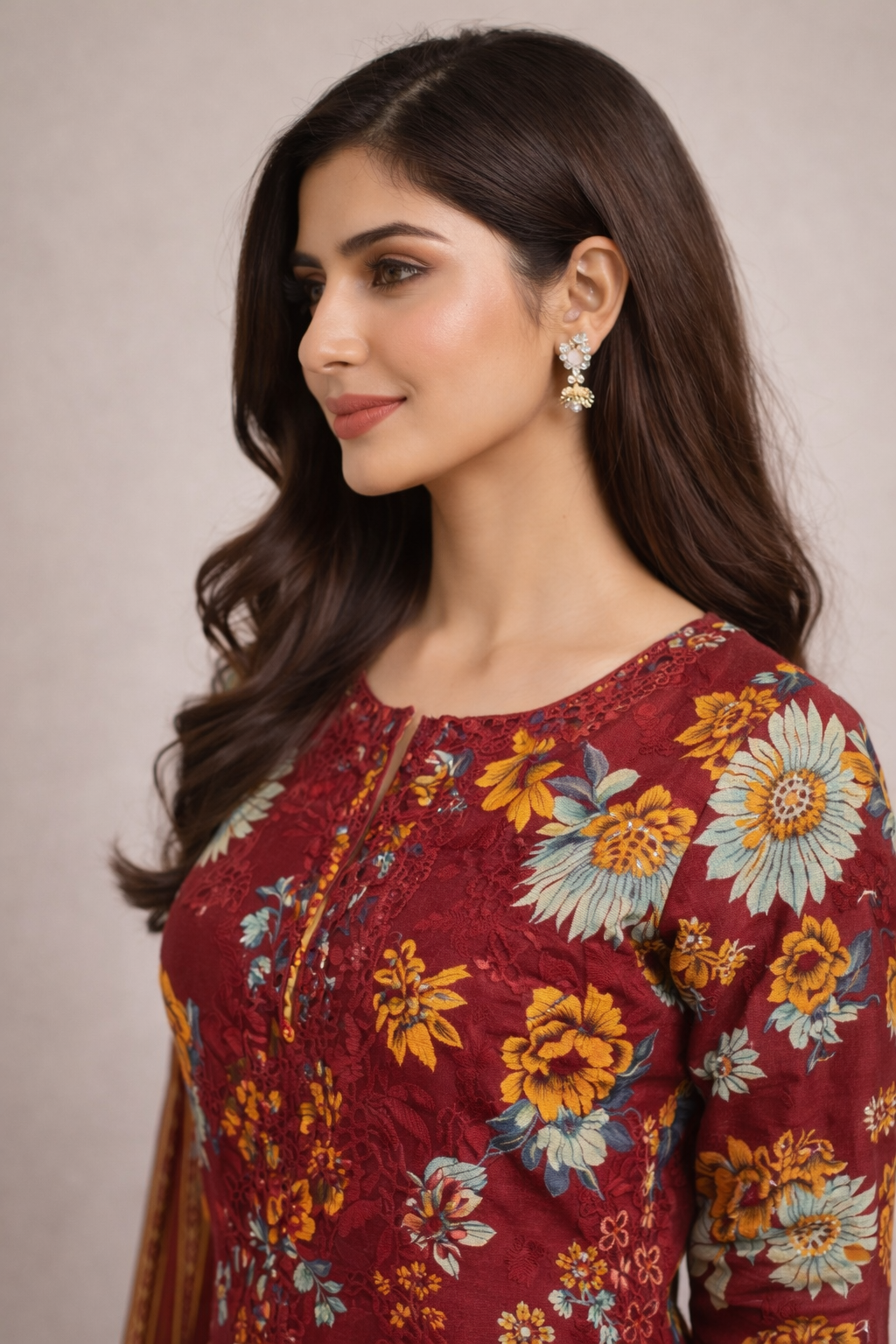 Sundas Chiffon Dupatta 3 Piece Lawn (Stitched) - Image 3