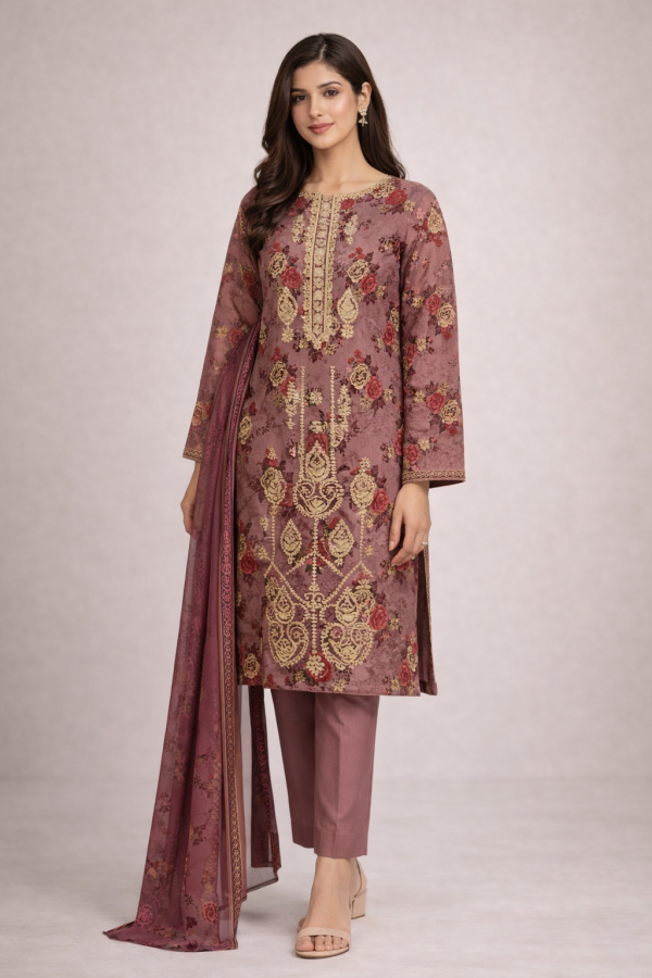 Sundas Chiffon Dupatta 3 Piece Lawn (Stitched)