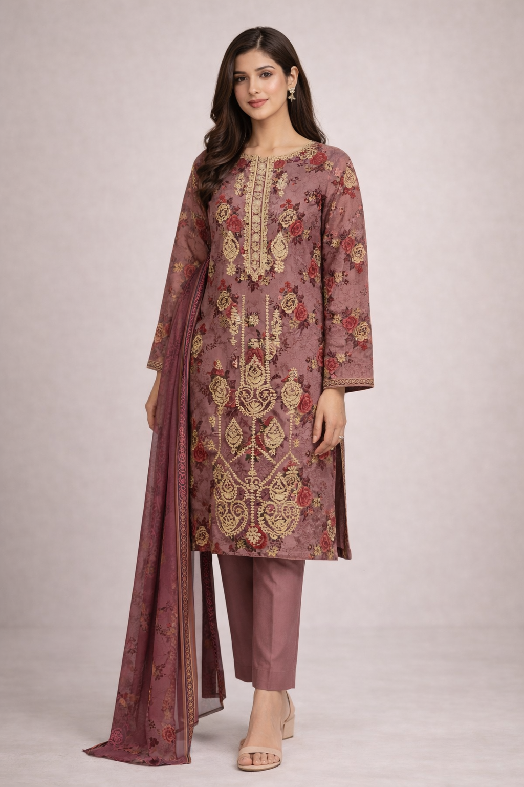 Sundas Chiffon Dupatta 3 Piece Lawn (Stitched)