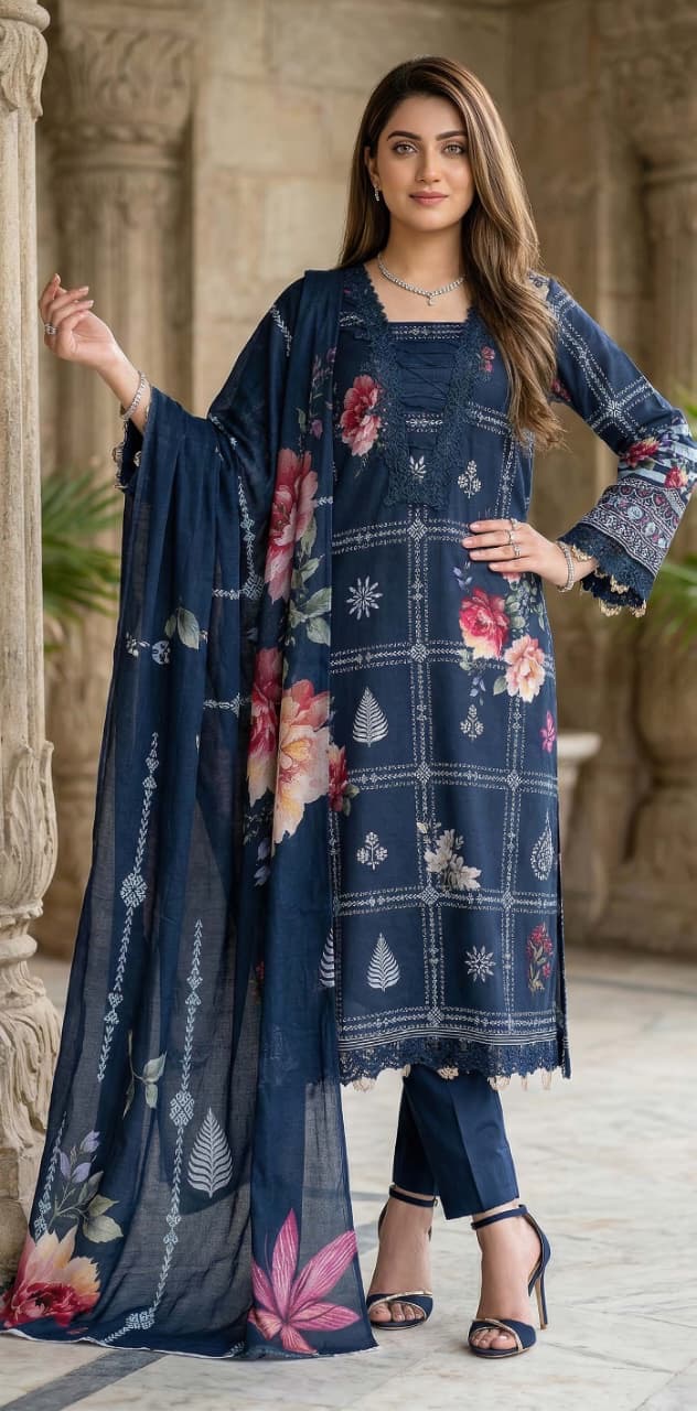 Printed Lawn with Printed Lawn Dupatta (Unstitched)