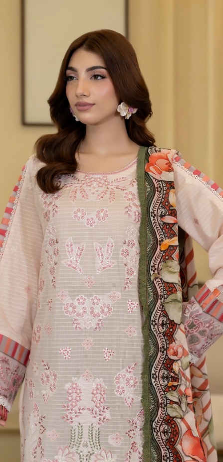 Embroidered Lawn with Printed Lawn Dupatta and Printed Trouser (Unstitched) - Image 2