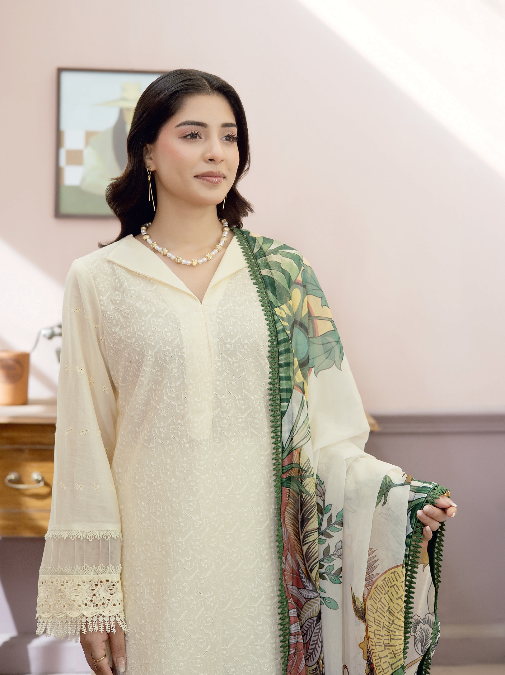 Chikankari Lawn with Printed Chiffon Dupatta (Unstitched) - Image 3