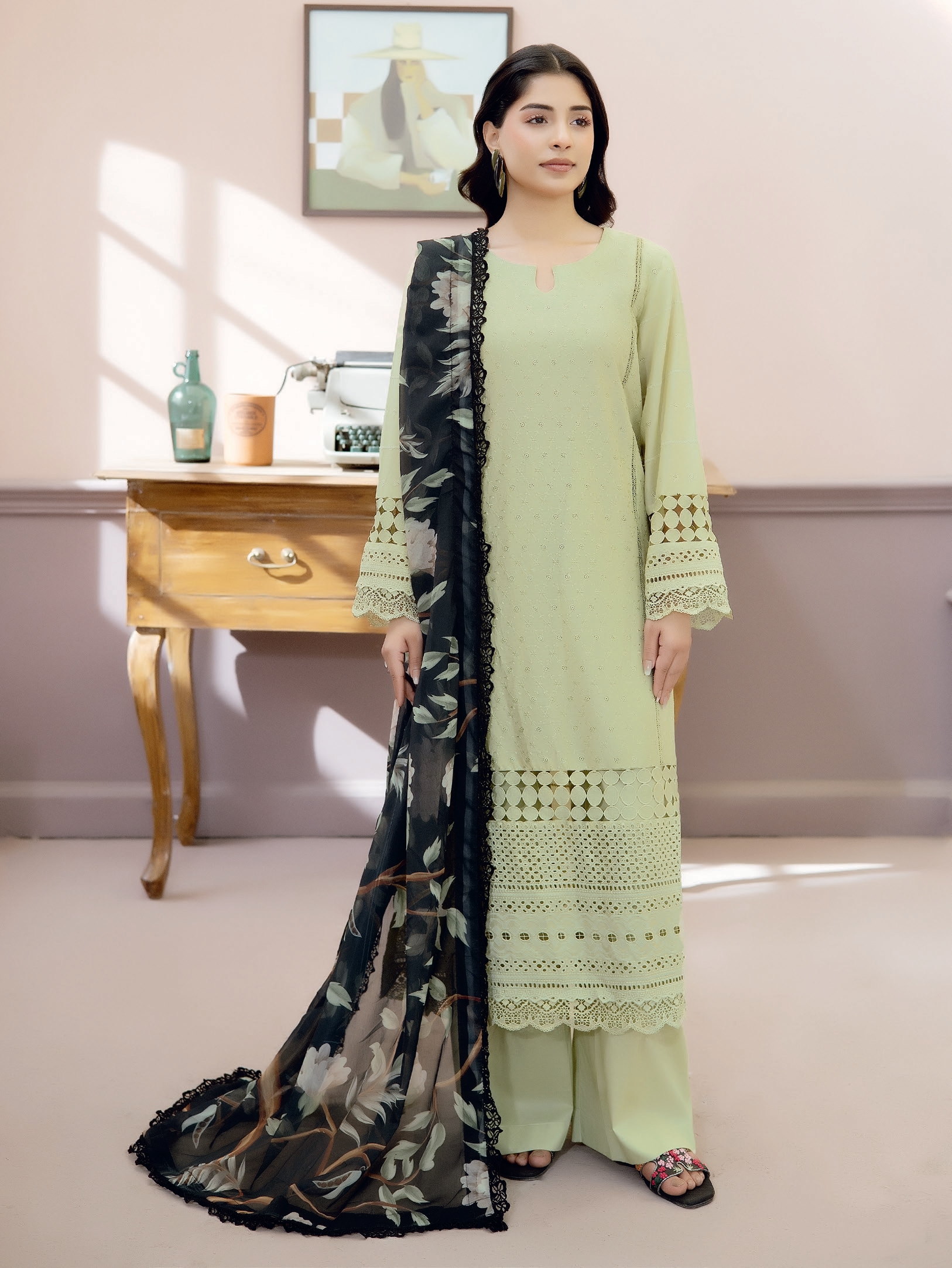 Chikankari Lawn with Printed Chiffon Dupatta  (Unstitched)