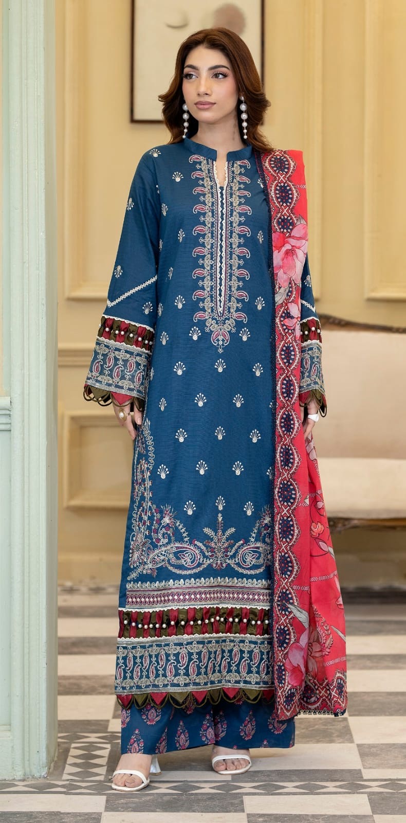 Embroidered Lawn with Printed Lawn Dupatta and Printed Trouser (Unstitched)