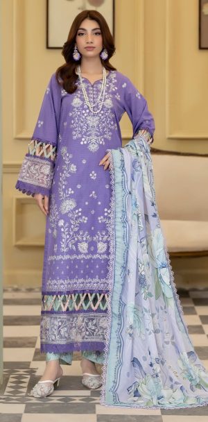 Embroidered Lawn with Printed Lawn Dupatta and Printed Trouser (Unstitched)