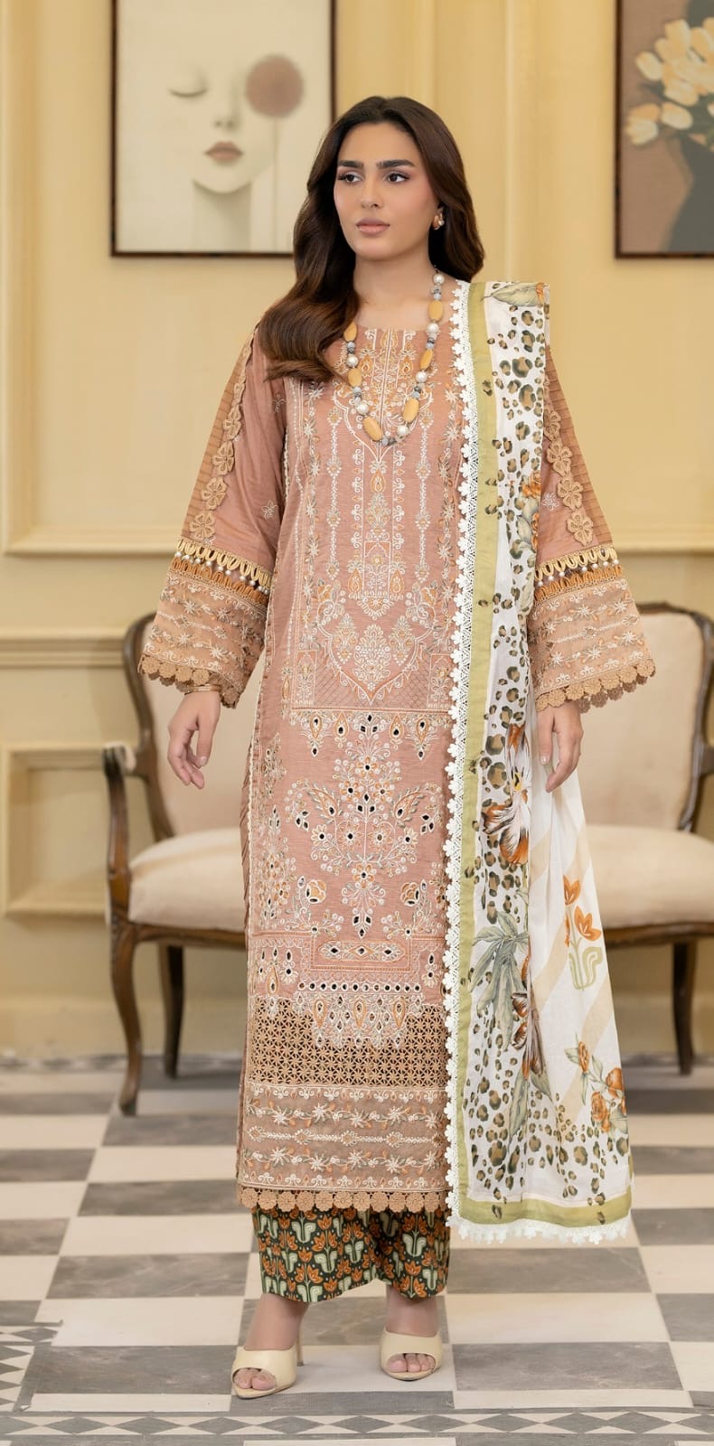 Embroidered Lawn with Printed Lawn Dupatta and Printed Trouser (Unstitched)