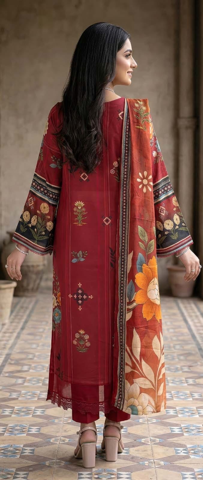Printed Lawn with Printed Lawn Dupatta (Unstitched) - Image 2