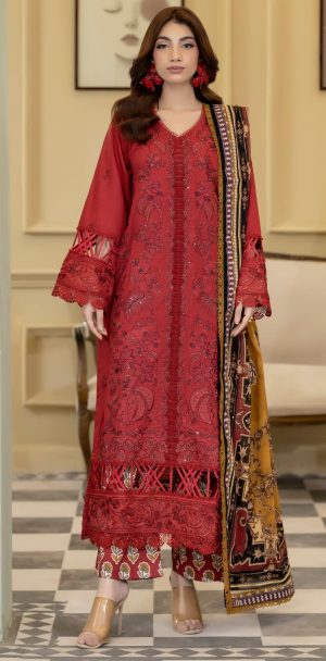 Embroidered Lawn with Printed Lawn Dupatta and Printed Trouser (Unstitched)