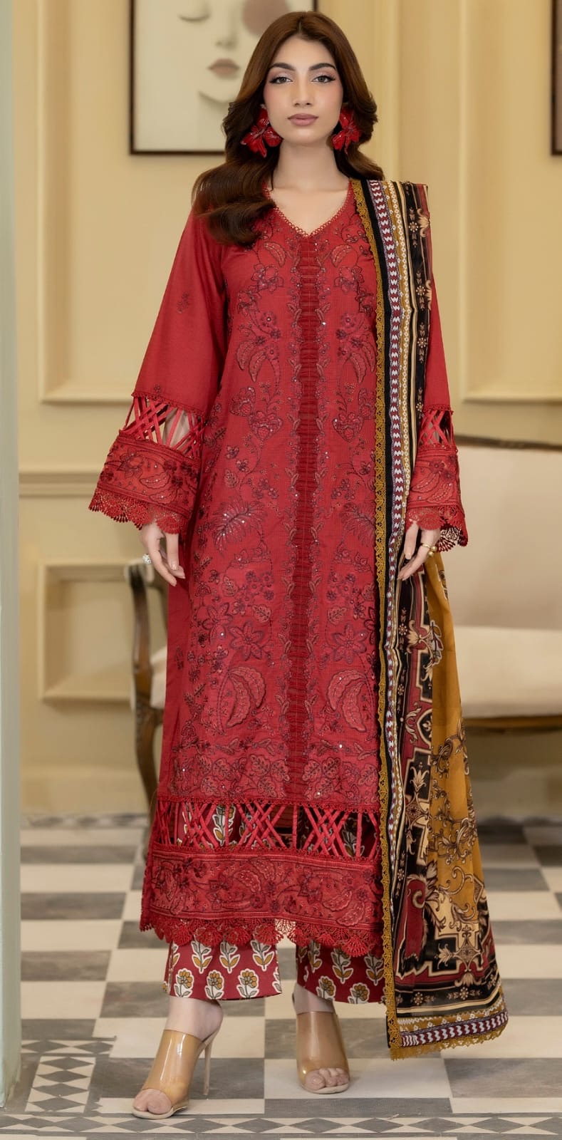 Embroidered Lawn with Printed Lawn Dupatta and Printed Trouser (Unstitched)