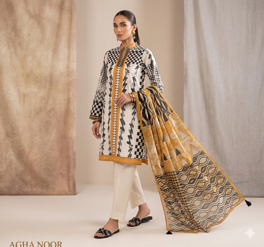 Agha Noor 3 Piece (Unstitched)