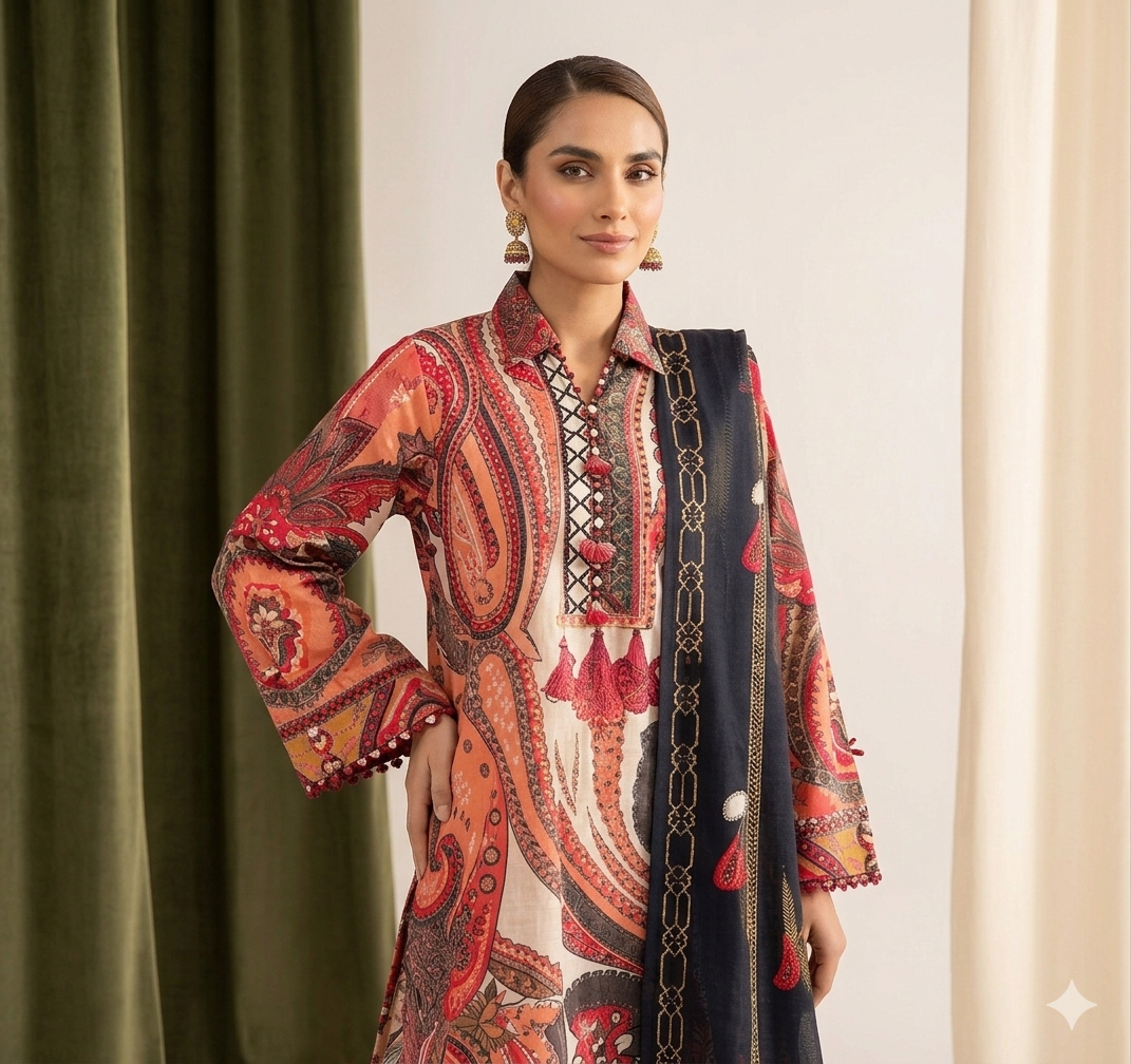 Agha Noor 3 Piece (Unstitched) - Image 2