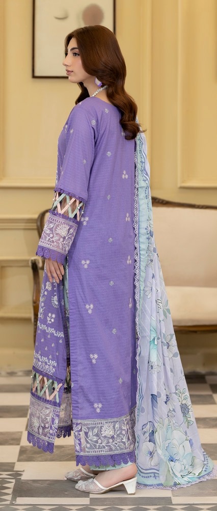 Embroidered Lawn with Printed Lawn Dupatta and Printed Trouser (Unstitched) - Image 2