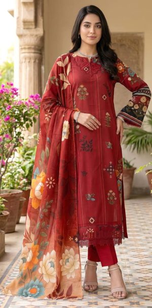 Printed Lawn with Printed Lawn Dupatta (Unstitched)