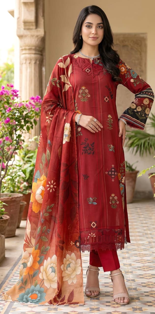 Printed Lawn with Printed Lawn Dupatta (Unstitched)