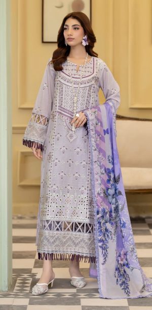 Embroidered Lawn with Printed Lawn Dupatta and Printed Trouser (Unstitched)