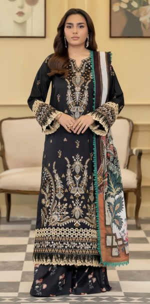 Embroidered Lawn with Printed Lawn Dupatta and Printed Trouser (Unstitched)
