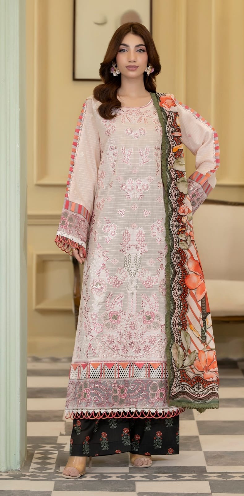 Embroidered Lawn with Printed Lawn Dupatta and Printed Trouser (Unstitched)