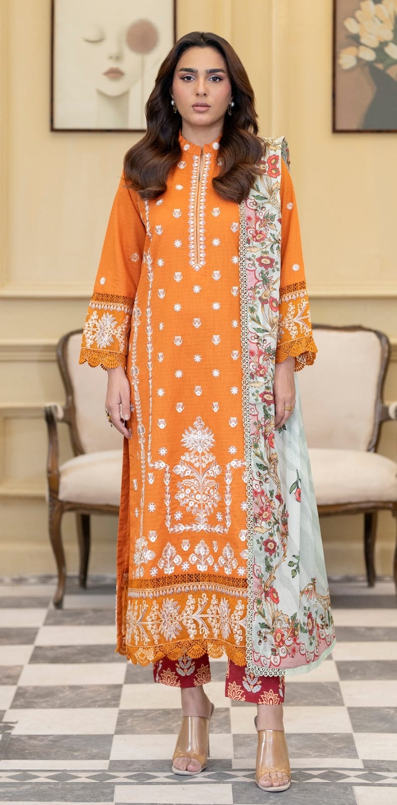 Embroidered Lawn with Printed Lawn Dupatta and Printed Trouser (Unstitched)